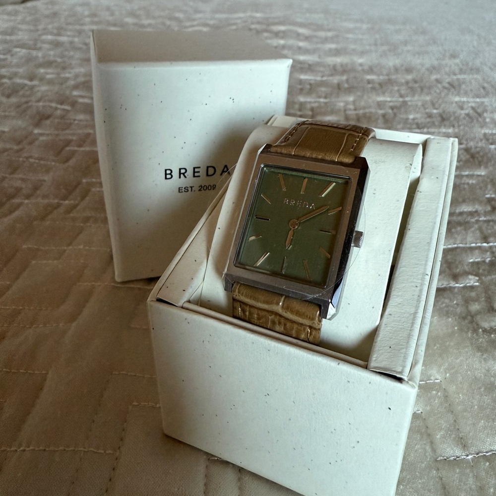 Breda Rectangular Watch with Brown Leather Strap … - image 2